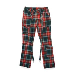 Vintage Serious Pants Women's Y2K Plaid Goth Retro Pockets Strap‎ Size 7
